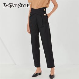 Black Straight Trouser For Women High Waist Cross Plus Size Wide Leg Pants Female Fall Fashion Stylish 210521