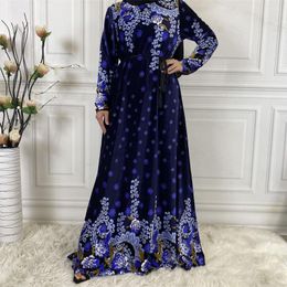 Ethnic Clothing Autumn Winter Velvet Print Dresses For Women Abaya Dubai Turkey Muslim Maxi Dress Islam Clothes Plus Size African Party Vest