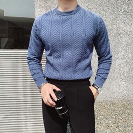 Winter Men's Knitted Pullovers Fashion Round Neck Thick Sweater Woven Thick Line Slim Fit Warm Knitwear Tops Men Clothing 210527