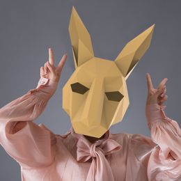 Mascot doll costume 3D Paper Mold Animal White Rabbit Head Mask Headgear Halloween Props Woman Men Party Role Play Dress Up DIY Craft Masks