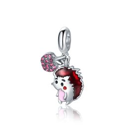 Fits Pandora Bracelets Hedgehog & Crystal Apple Pendant Silver Charms Bead Dangle Charm Beads For Wholesale Diy European Sterling Necklace Jewellery