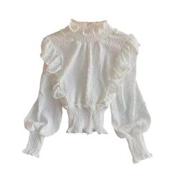 Women Blouse Shirts Flexible Office Lady Long Lotus Sleeve Ruffle Blouses Sexy O-neck pullover Tops B3035 210514