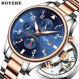 Men Automatic Mechanical Watch Fashion Casual Gold Luminous Stainless Steel Military Sport Self-Wind Watches Relogio Masculino Wristwatches