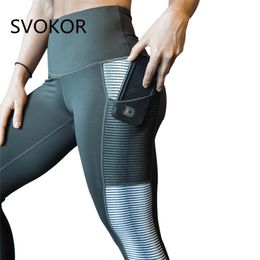 SVOKOR Pocket High Waist Leggings Women Fitness Workout Activewear Printing Trouser Fashion Patchwork Push Up Female 211204