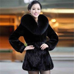 fashion solid color winter women's fur coat Women's mid-length Imitation 211220