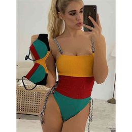 Patchwork One Piece Swimsuit For Women Push Up Sexy Swimwear Brazilian Biquini Bathing Suit Strappy Monokini Bodysuit 210324