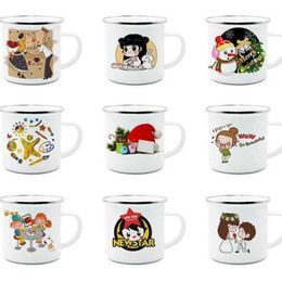 fashion 12oz Sublimation Enamel mug heat transfer enamelled tumblers with handle 350ml Blank white sublimated Coffee mugs unbreakable drink cup DIY Printing