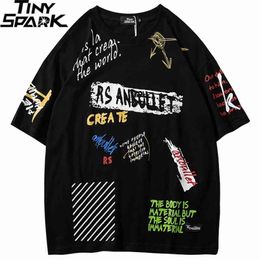 Men Hip Hop Graffiti T Shirt Harajuku Streetwear Tshirt Summer Short Sleeve Fashion Cotton Tops Tees New Skateboard T-Shirt 210324
