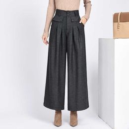 2020 winter warm wool women's pants female high waist pleated wide leg pants capris for women trousers woman Plus size 4xl Q0801