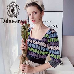 Dabuwawa Sweet Colorful Print Love Vintage Square Neck Sweater Women Short Knit Pullover Sweaters Female Ladies DO1AJS008 210520