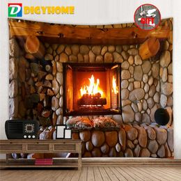 Tapestry Fireplace and Bookshelf Style Warm Feeling Beautiful Home Decoration Cool Polyester Thin Wall Hanging Cloth