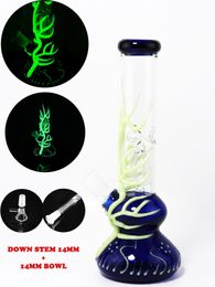 Glass Bong Hookah Smoking Water Pipe Tree Percolator Diffused Shisha Pipes 10.24 inch Glow In The Dark Philtre Beaker Bubbler W/ ICE Catcher Bongs Hookahs