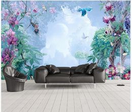 Custom wallpaper 3d murals wallpapers Modern hand painted small fresh tropical plant flowers and birds background mural decoration