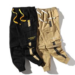 Hip Hop Men Multi-pocket Cargo Pants Fashion Elastic Waist Design Harem Pants 2021 Mens Streetwear Loose Casual Joggers Trousers Y0927
