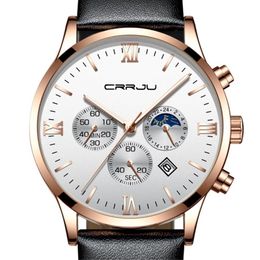 Men Big Face Quartz Watch CRRJU Business stopwatch Leather Belt Watches Luminous Men Retro Sports Watches Relogio Masculino 210517