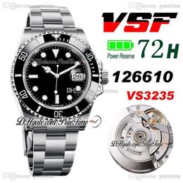 VSF 41 126610 VS3235 Automatic Mens Watch Ceramics Bezel Black Dial 904L OysterSteel Bracelet 72H Power Reserve Super Edition Same Series Card Puretime A1