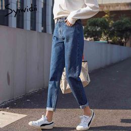 syiwidii Cotton white jeans woman high waist skinny jeans woman plus size mom jeans black spring new beige blue 210329