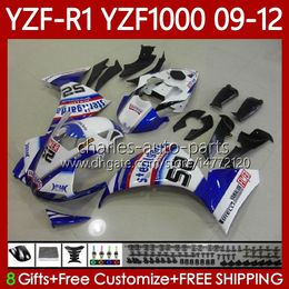 Motorcycle Body For YAMAHA YZF R1 1000 CC YZF1000 YZF-R1 09-12 Bodywork 92No.119 YZF-1000 YZF R 1 YZFR1 09 10 11 12 1000CC 2009 2010 2011 2012 Fairing Kit Blue White