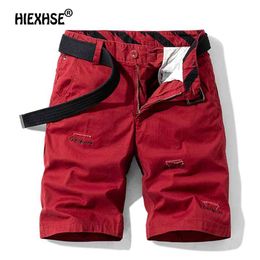 Mens Summer Style Classic Fashion Loose Fit Cotton Shorts Men British Embroidery Ripped Holes Washed Retro Denim 210716