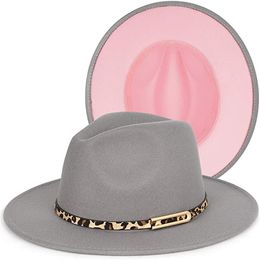 Tone Fedora Hat Mens & Womens Wide Brim Felt Leopard Belt Buckle Panama Jazz Hat Dress