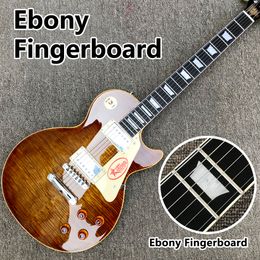High quality electric guitar, Ebony fingerboard, Tobacco burst maple top, Solid mahogany body electric guitar