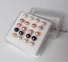 925 Silver Mixed Colour white black Pink 6mm natural Freshwater pearl Earrings Ear Studs 10 pairs / box