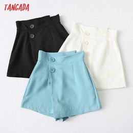 Tangada Women Elegant Solid High Waist Skirt Shorts Zipper Pockets OL Shorts Pantalones YU57 210609