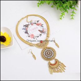 Earrings & Necklace Jewellery Sets Europe Vintage Set Womens Leaves Tassels Pendant With Gold Sier Colour S88 Drop Delivery 2021 Tpukx