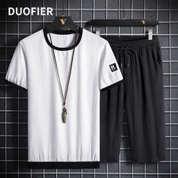 Summer Men Casual Sets Patchwork Short Sleeve T Shirt + Shorts Male Tracksuit Set Brand Clothing 2 Pieces Sets Plus Size 8XL 210603