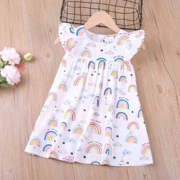 Girls' Dresses Summer Kids Clothes Cartoon Flying Sleeve Rainbow Princess Banquet Cute Children's 210515