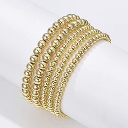 Beaded, Strands 3 PCS/Set 4/5/6mm Stretch Bracelets Gold Balls Smooth Silver Color Jewelry Expandable Cord Summer Fashion For Women