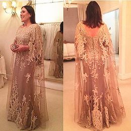 Mother of Lace the Bride Dress with Cape Long Wrap Floor Length Mermaid Women Formal Evening Party Wedding Guest Prom Gown