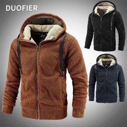Mens Winter Thick Fleece Jackets Fashion Zipper Hooded Jacket Outerwear Warm Lamb Wool Solid Coat Male Large Size 8XL 211217