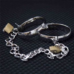 NXY Adult toys Stainless Steel Neck Collar Hand Ankle Cuffs Lockable Chain Shackle Fetter Metal Wrist Restraint Slave Adult Game Sex Toys 1203