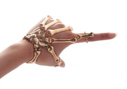 New Hot Popular Chic Punk Gothic Bones Skull Skeleton Hand Fingers Ring Bracelet Q0717