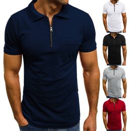 Polo Shirts Zipper Lapel Pocket Poloshirts Summer Breathable Sport Fitness Male TShirts Mens Short Sleeve Topshirts Outdoor Casual Hunting Fishing Top Tees