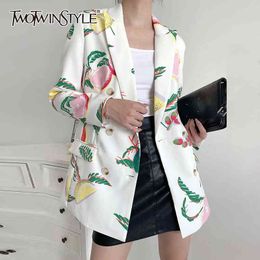 Casual Print Blazer For Women Notched Long Sleeve Hit Color Straight Korean Blazers Females Spring Fashion 210524