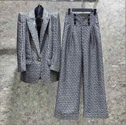 Fashion Top Quality Women's Single Button Blazer With Pants Trousers Maze Pattern Pant Suit Jacket Original Design Metal Buckles Blazers Shoulder pad Jacquard Coat