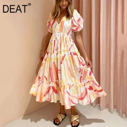 [DEAT] summer fashion women clothes lantern short sleeves printed pullover loose big bottom pullover dress WR363111L 210428