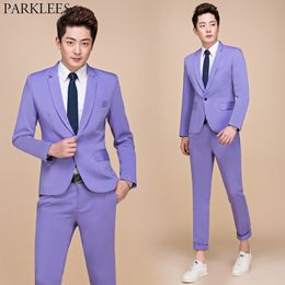 Purple One Button Slim Fit Suit Men Spring Wedding Party Stage Singer Prom 2 Piece Suit (Jacket+Pants) Ternos Masculino 210522