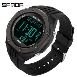SANDA Fashion Military Men's Watches Body Thermometer 50M Waterproof Sports Watch LED Electronic Wristwatches Relogio Masculino G1022