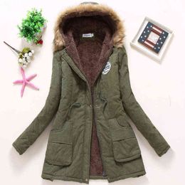 Ailegogo Women Winter Military Coats Cotton Wadded Hooded Jacket Casual Parka Thickness Warm XXXL Size Quilt Snow Outwear 211130