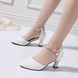 Marlisasa Female Fashion Sweet High Quality White Buckle Strap High Heels Ladies Classic Stiletto Black Comfort Shoes H5955 X0526