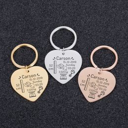 10Pieces/Lot Baby Cute Keychain New Dad Mom Gift Personalised Name Date of Birth Weight Time Height Newborn Commemorate Baby Stats Keyring