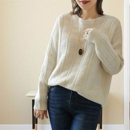 Round Neck Striped Loose Sweater Women Solid Color Lazy Wind Fashion Was Thin Frill Knit Jumpers Pullover Female Spring 210427