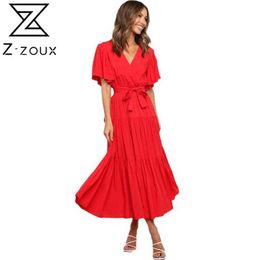 Women Dress V Neck Short Sleeve Bohemia Sexy Solid Large Hem Maxi es Bandage A-Line Long Beach es 210524