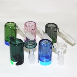 New 14mm Male hookah Glass Ash Catcher with Colours silicone container straight silicon bong water bong oil rig for smoking pipes