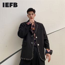 IEFB Men's Wear Ring Decoration Black Blazers Streetwear Men's Handmade Suit Coat Spring Single Breasted Cloth 9Y3760 210524