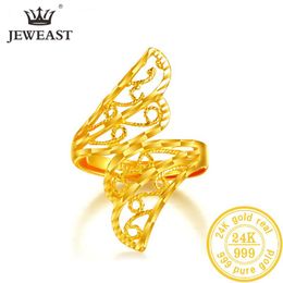 Cluster Rings BTSS 24K Pure Gold Ring Real AU 999 Solid Elegant Shiny Beautiful Upscale Trendy Classic Jewellery Sell 2021