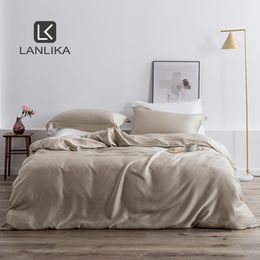 Lanlika Luxury 100% Silk 25 Momme Silk Healthy Duvet Cover Euro Bedspread Home Textile Bedding Set Adult Kids Bed Linen Set 210319